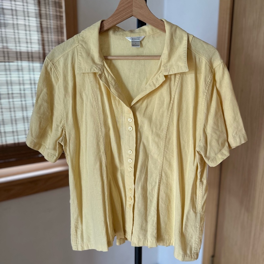Christopher & Banks Butter Yellow Button-Up Women's Top Large Linen